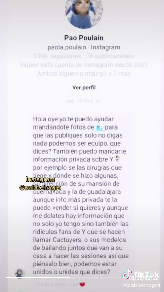 Supuesto mensaje de Pao Poulain, cuñada de Yuya