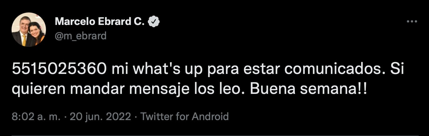 Marcelo Ebrard comparte su WhatsApp pero denuncian que no responde los mensajes