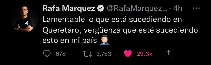 Tweet de Rafa Márquez después de lo sucedido en el Estadio Corregidora