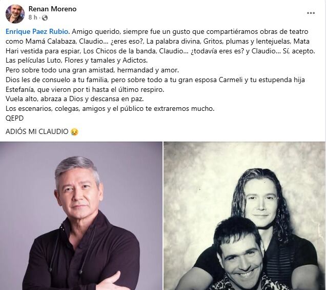 Renán Moreno confirma la muerte de Enrique Páez Rubio