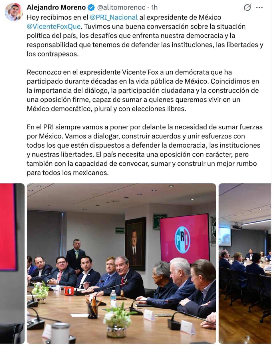 Vicente Fox y Juan Carlos Romero Hicks durante reunión en el PRI