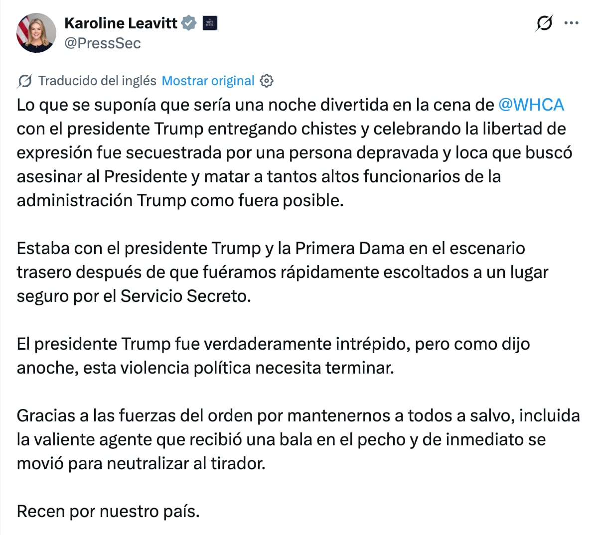 Karoline Leavitt reacciona a ataque en Washington y pide “rezar por el país”