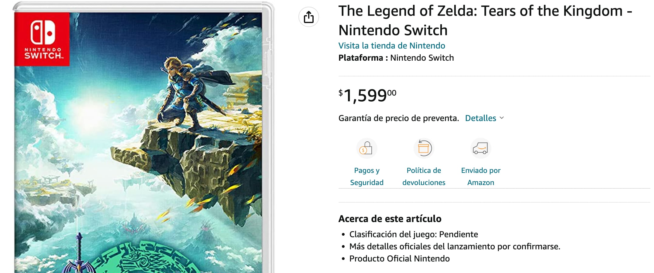 Preventa The Legend of Zelda: Tears of the Kingdom