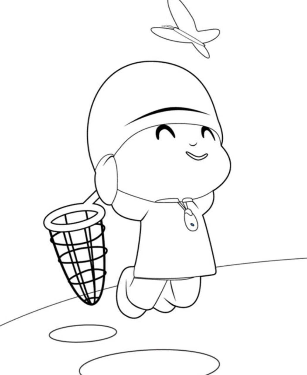 Pocoyo capturando mariposas en primavera