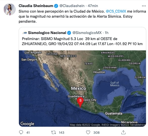 Tuit de Claudia Sheinbaum