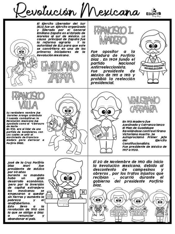 Dibujos de personajes de la Revolución Mexicana para colorear