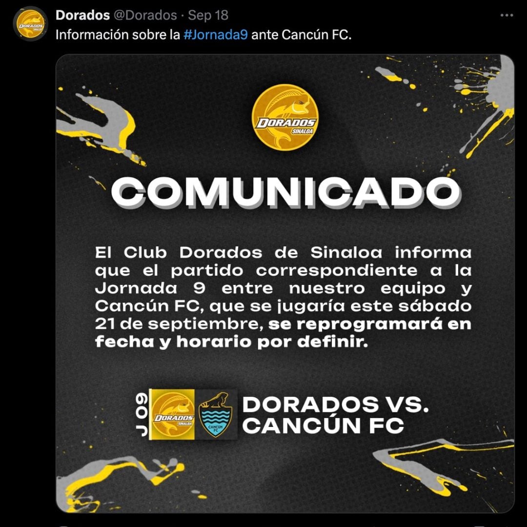 Comunicado de Dorados de Sinaloa.