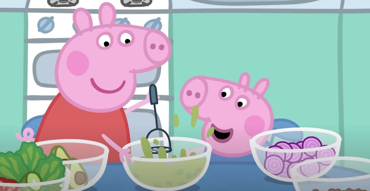 Peppa Pig cena tacos con guacamole