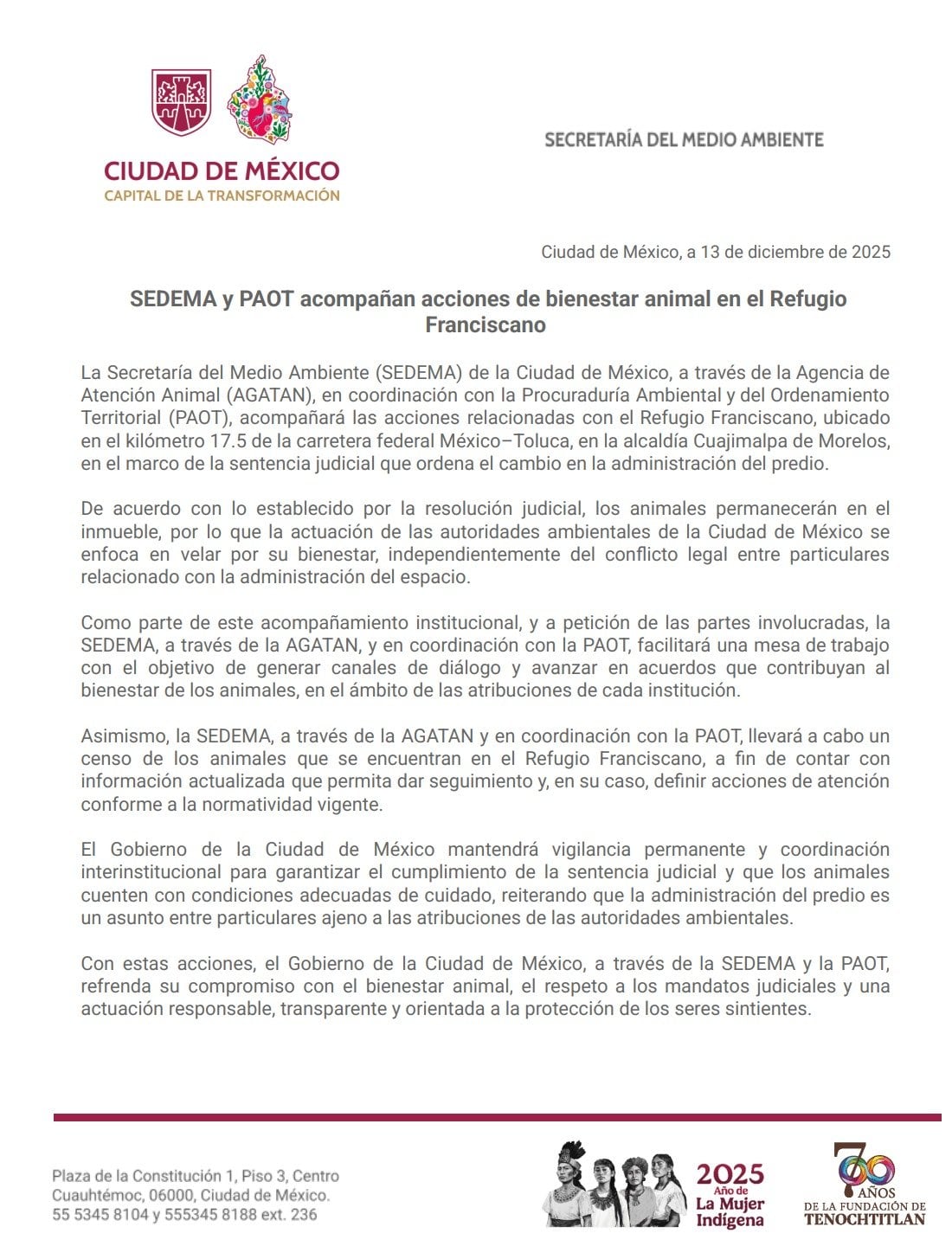 Refugio Franciscano: CDMX da seguimiento al proceso y bienestar de los animales