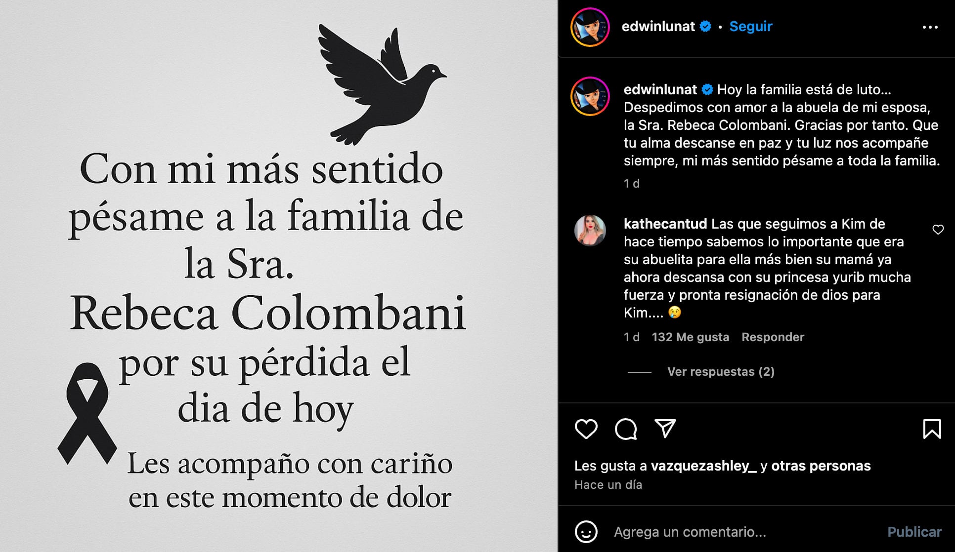 Edwin Luna lamente muerte en la familia de su esposa, Kimberly Flores