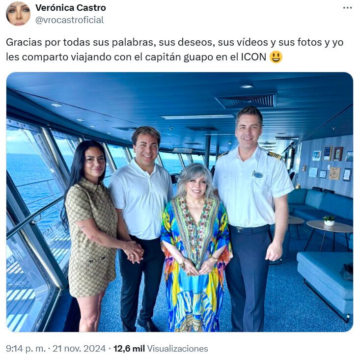 Verónica Castro presume sus vacaciones familiares y a un 'guapo capitán'