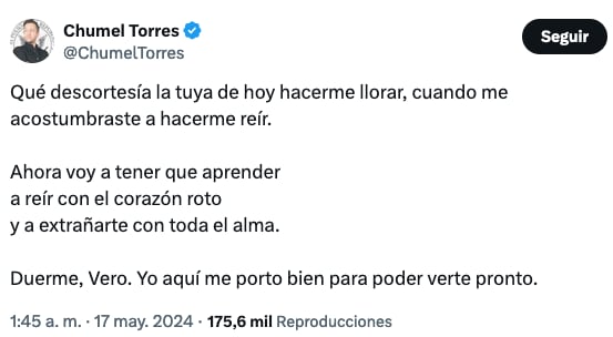 Chumel Torres se despide de Verónica Toussaint.