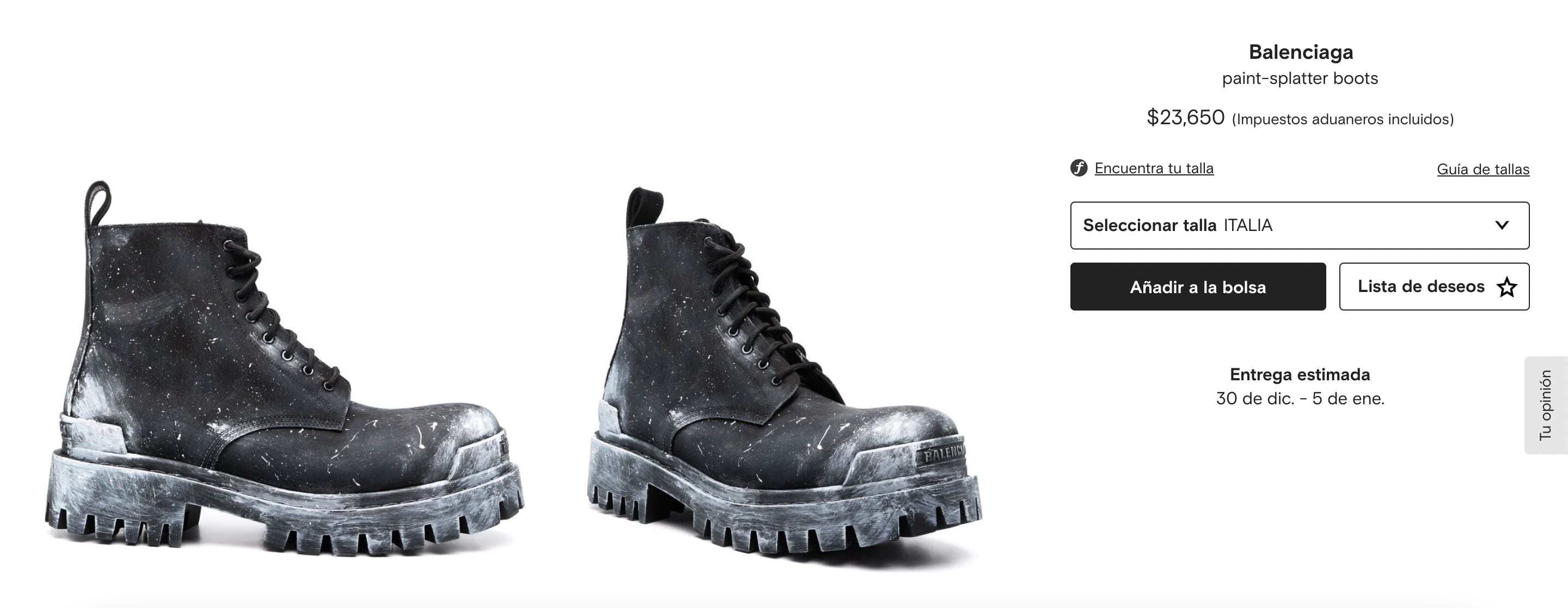 Botas Balenciaga manchadas con pintura