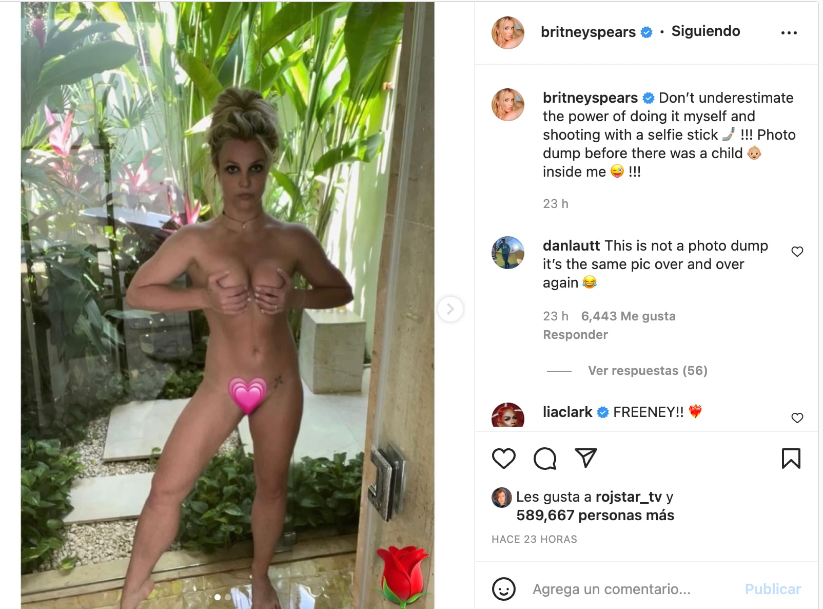 Britney Spears dice que ella se fotografía desnuda