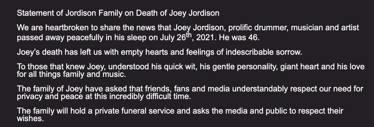 Comunicado muerte Joey Jordison