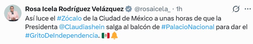 Rosa Icela Rodríguez muestra cómo luce el Zócalo para el Grito de Independencia