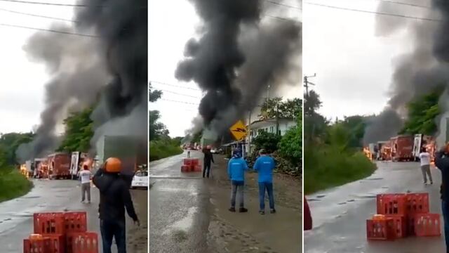 Bloqueo con incendio de tráileres en carretera Tepetzintla-Tantoyucan