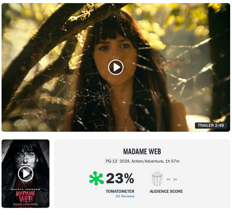 Calificación de Madame en Web Rotten Tomatoes