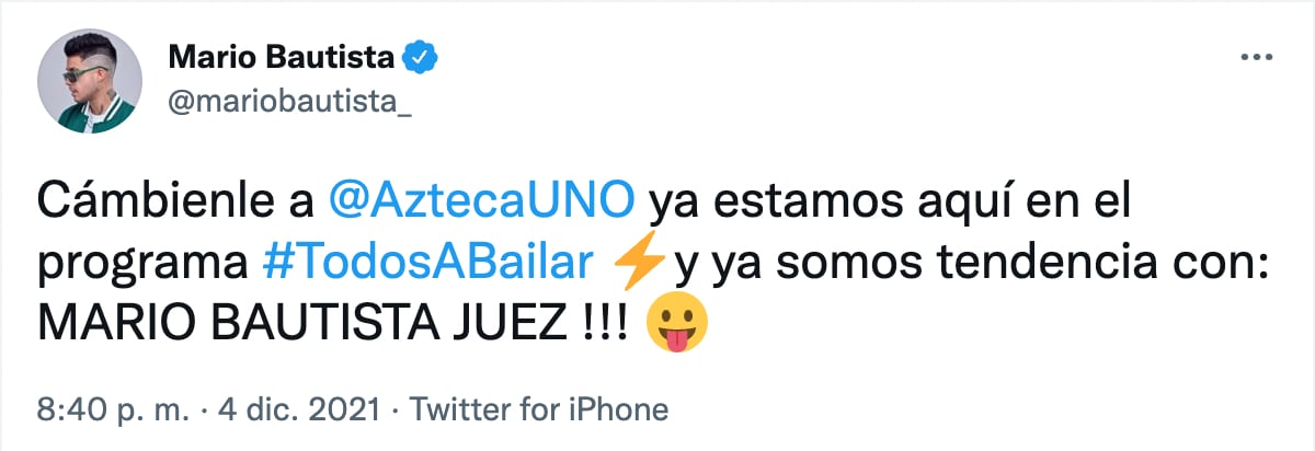 Mario Bautista es juez de 'Todos a Bailar'