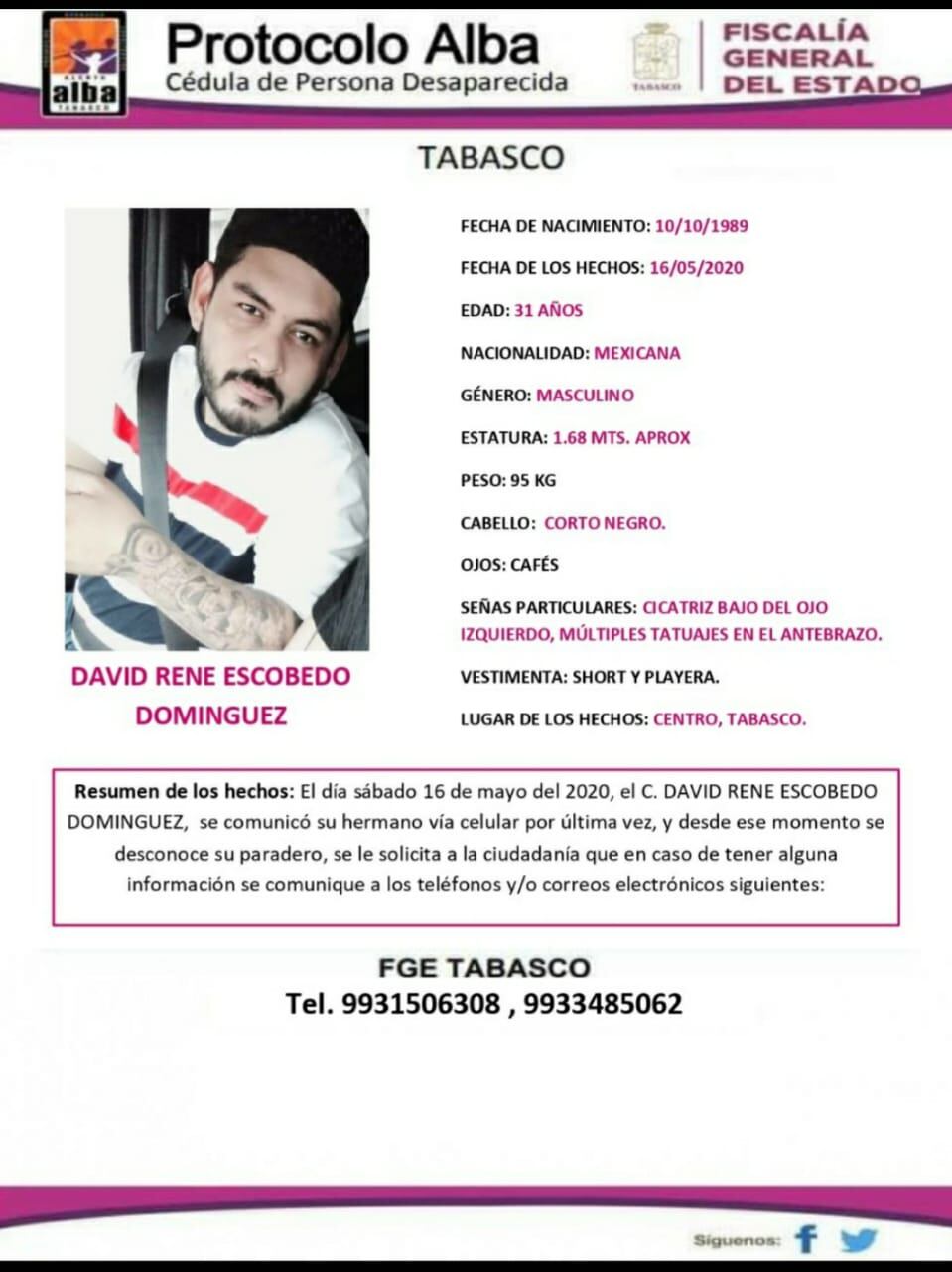 Ficha de búsqueda de David.