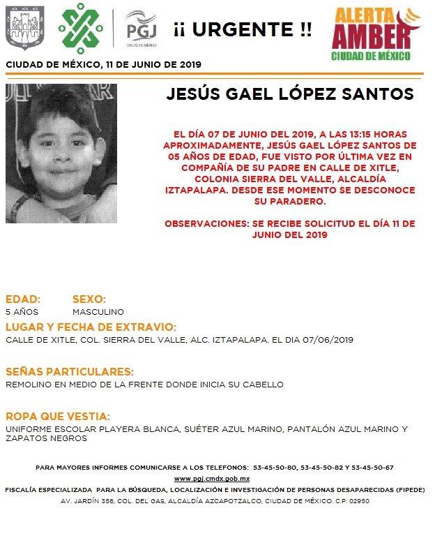 Ayuda: Activan Alerta Amber por desaparición de Jesús Gael; tiene 5 años y lleva su uniforme escolar
