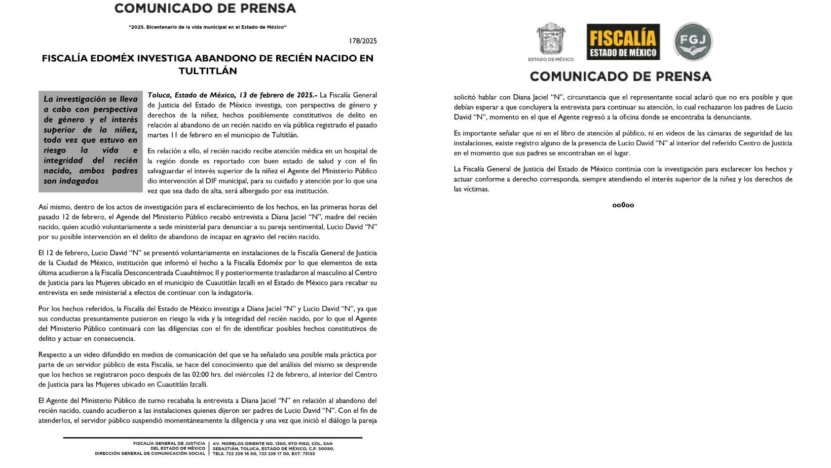 Fiscalía del Estado de México investiga a Diana y Lucio por abandono de bebé en Tultitlán