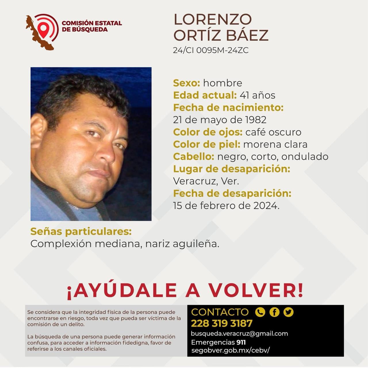 Lorenzo Ortiz Baez, desaparecido en Veracruz
