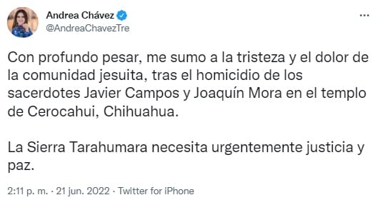 Tuit de Andrea Chávez