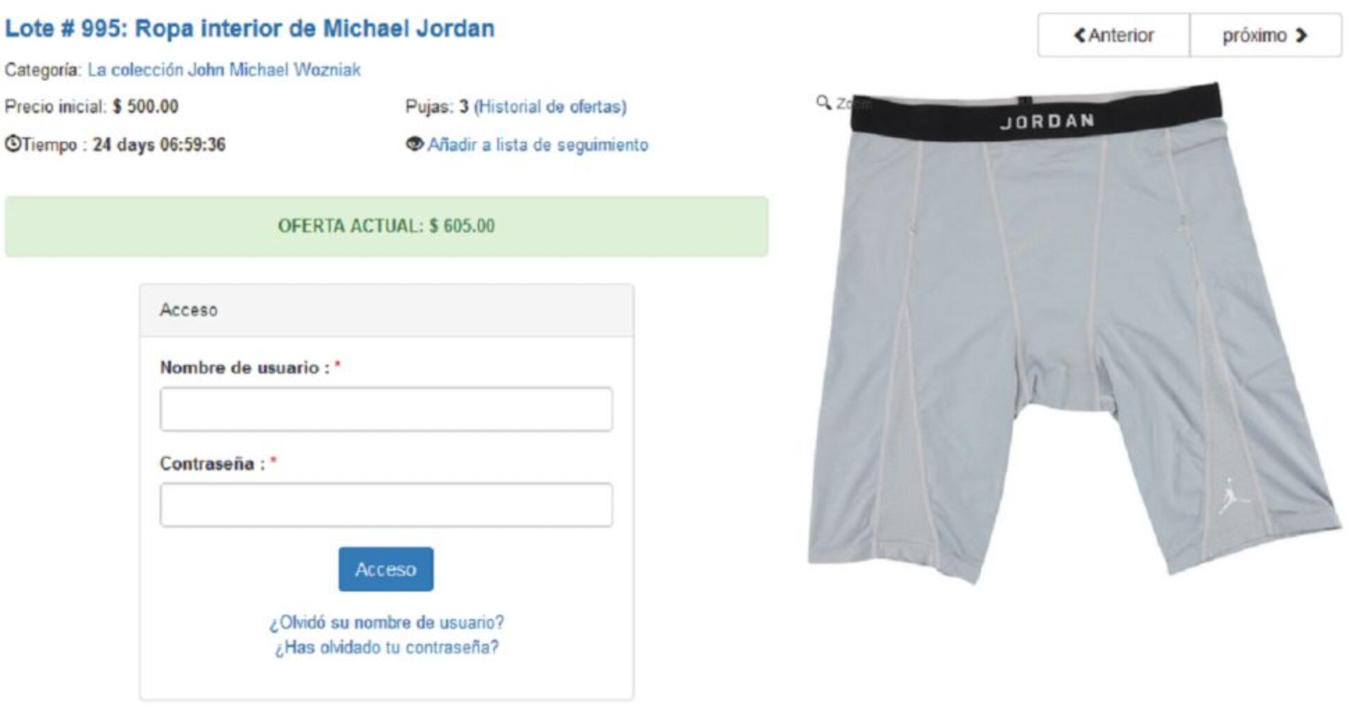 Subastan calzones de Michael Jordan