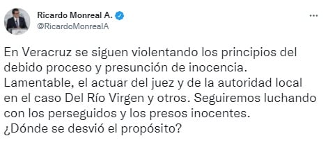 Ricardo Monreal sobre la vinculación a proceso de José Manuel del Río Virgen