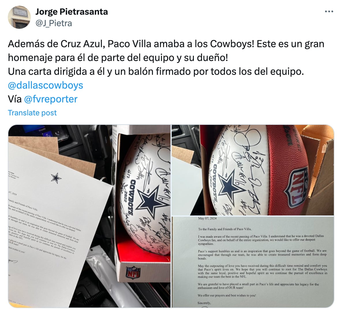 Homenaje de los Dallas Cowboys a Paco Villa