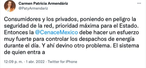 explicación de Patricia Armendáriz sobre la reforma eléctrica de AMLO/Twitter