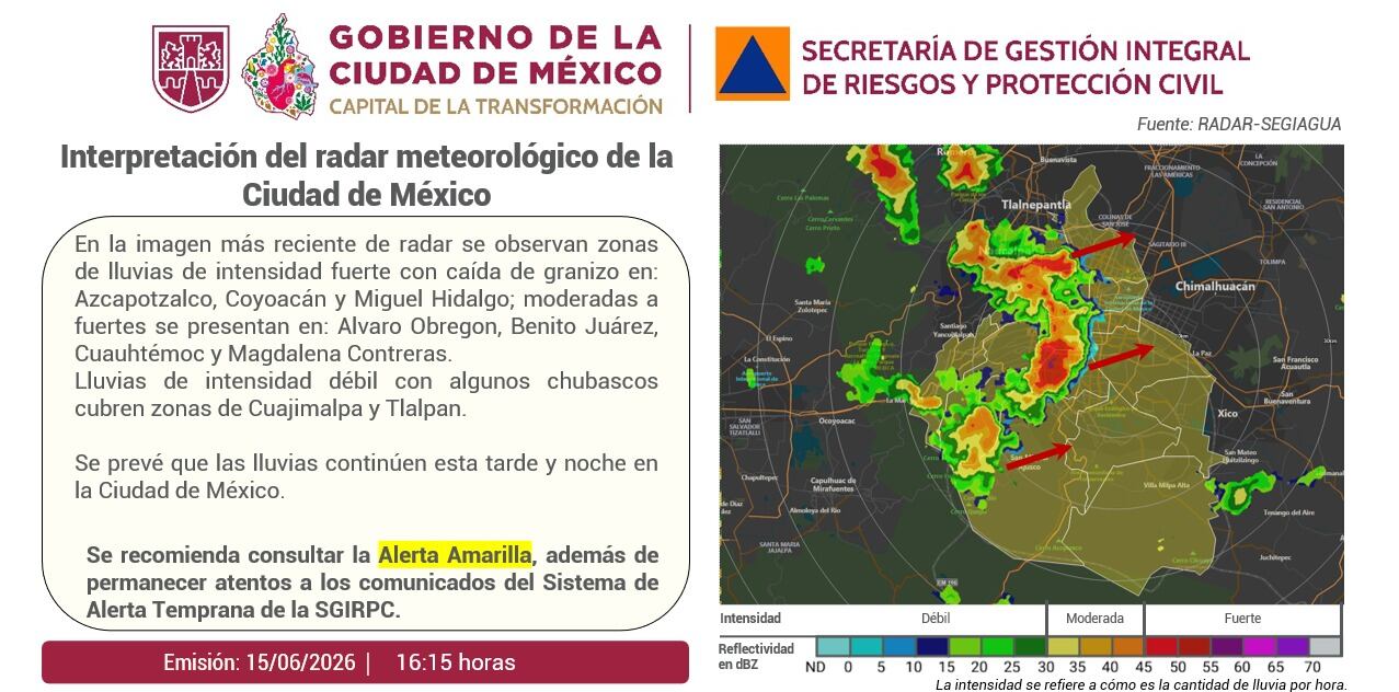 SGIRPC alerta por lluvias fuertes en tres alcaldías