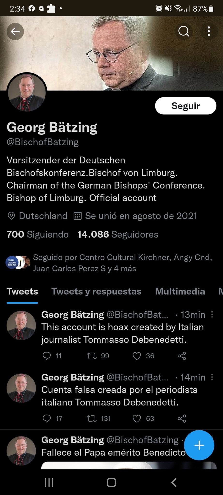 Perfil falso de Tomasso Debenedetti