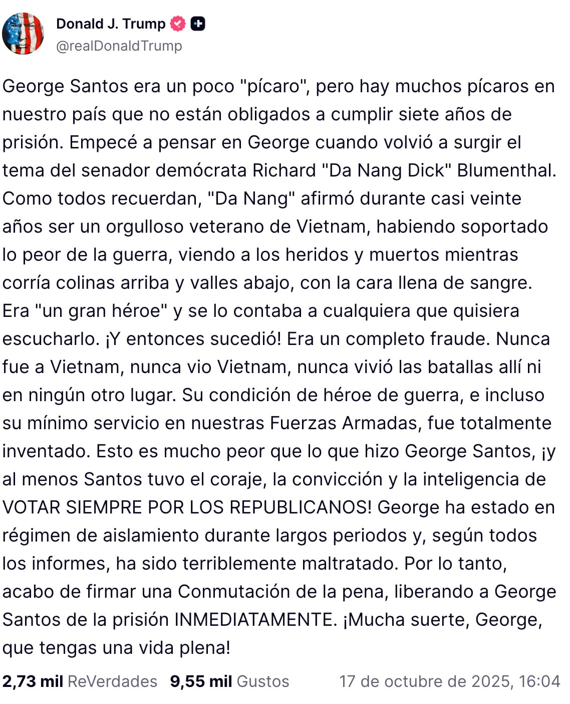 Donald Trump libera a George Santos, acusado de fraude y robo de identidad