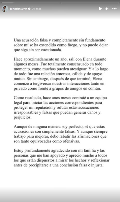 Tenoch Huerta niega acusaciones de María Elena Ríos.