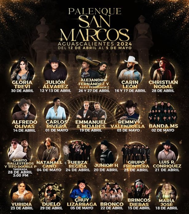 Cartelera del palenque de la Feria de San Marcos 2024