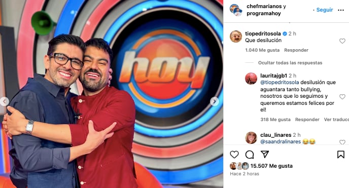 Pedro Sola no soporta ver al chef Mariano Sandoval en Hoy