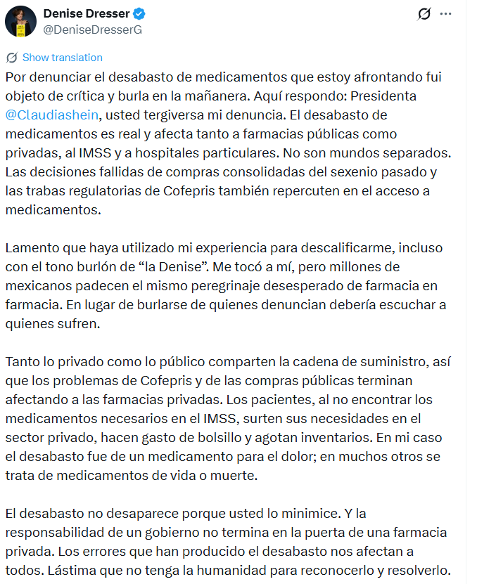 Denise Dresser responde a Sheinbaum