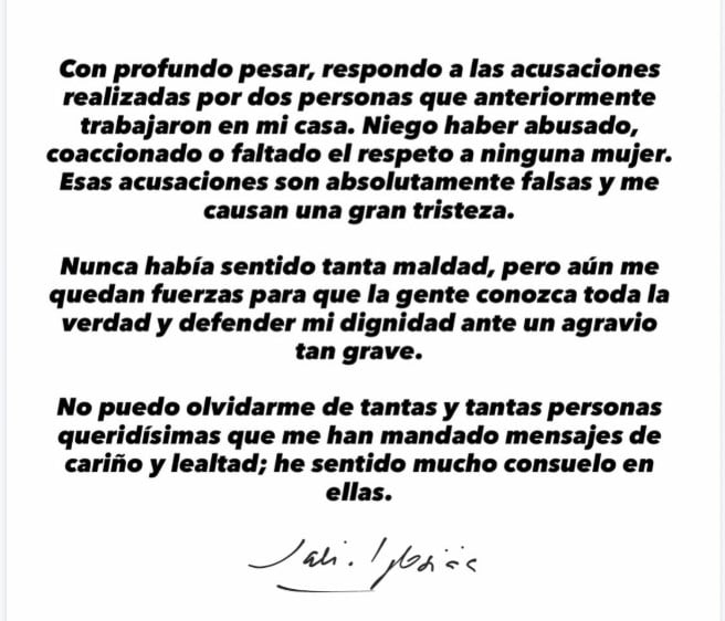 Julio Iglesias responde a denuncias: niega abuso y las califica de falsas