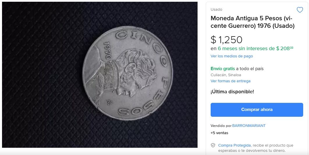 La moneda de 5 pesos más solicitada por coleccionistas: vale 1250 pesos