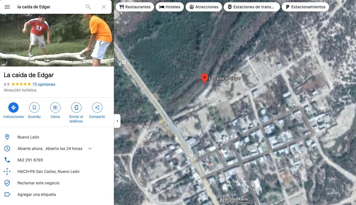 Ubicación de la caída de Edgar