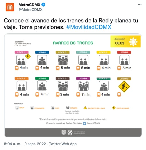 usuarios se quejan de retrasos de la línea 3 del metro/captura de pantalla de Twitter