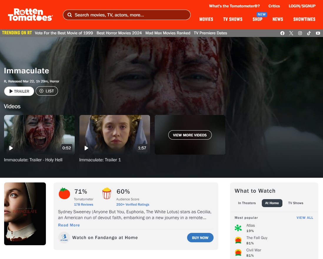 Inmaculada en Rotten Tomatoes
