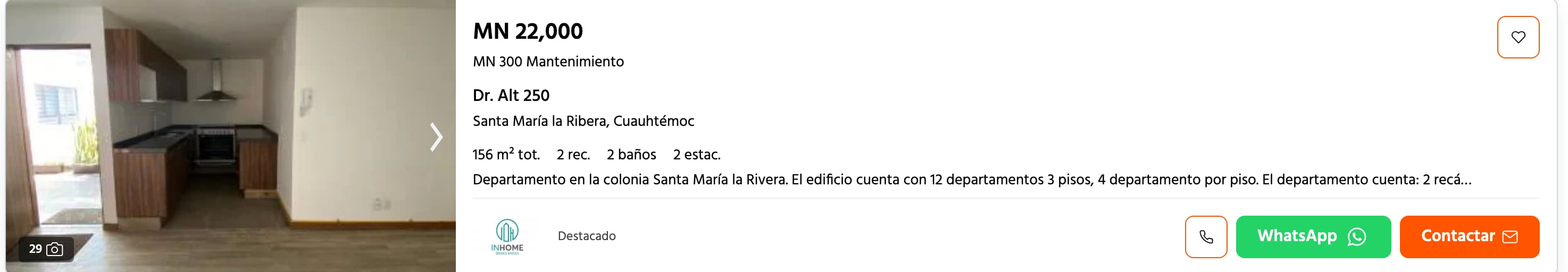 renta en Santa María la Ribera