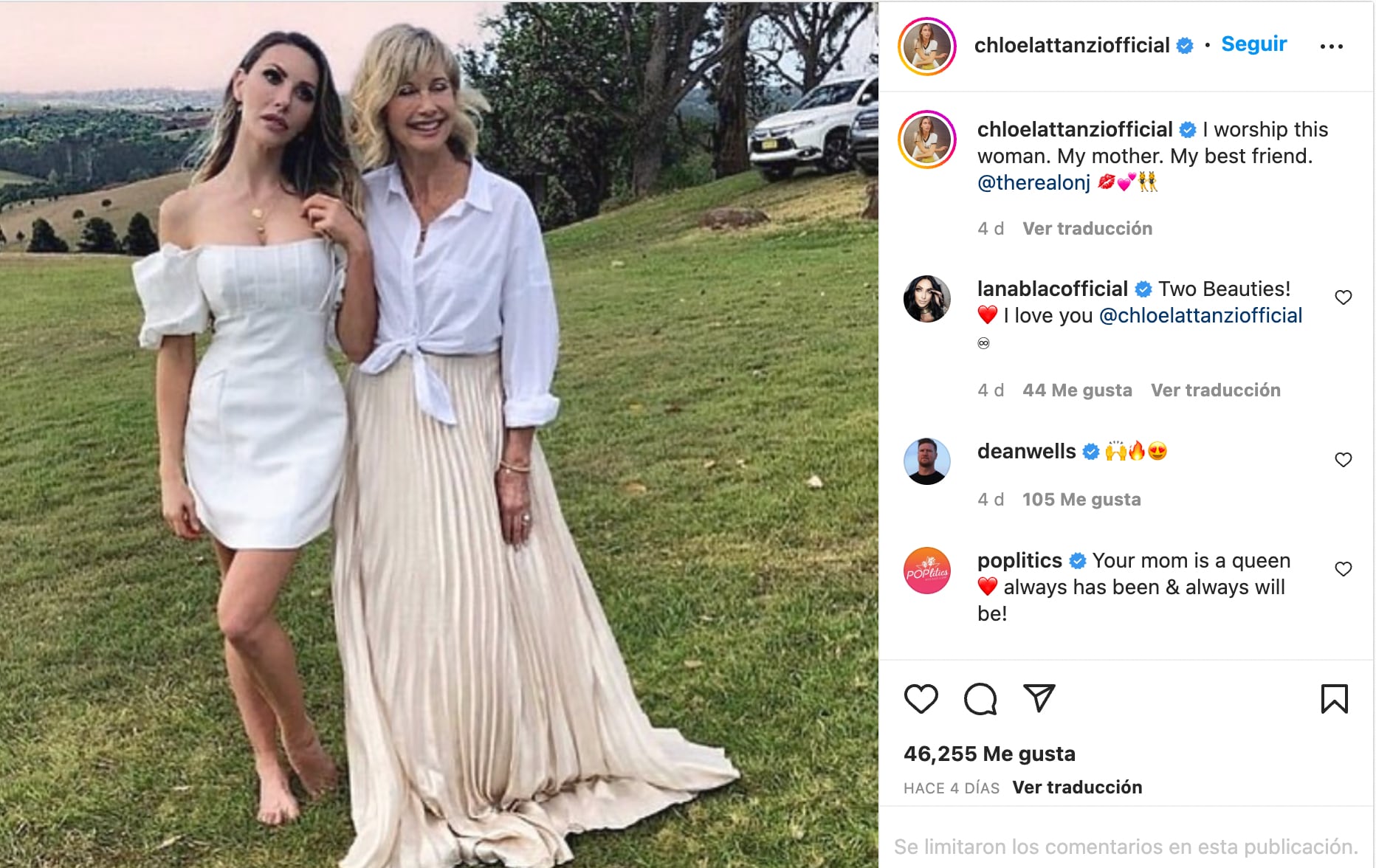 Hija de Olivia Newton-John le dedicó un tierno mensaje tres días antes de que muriera