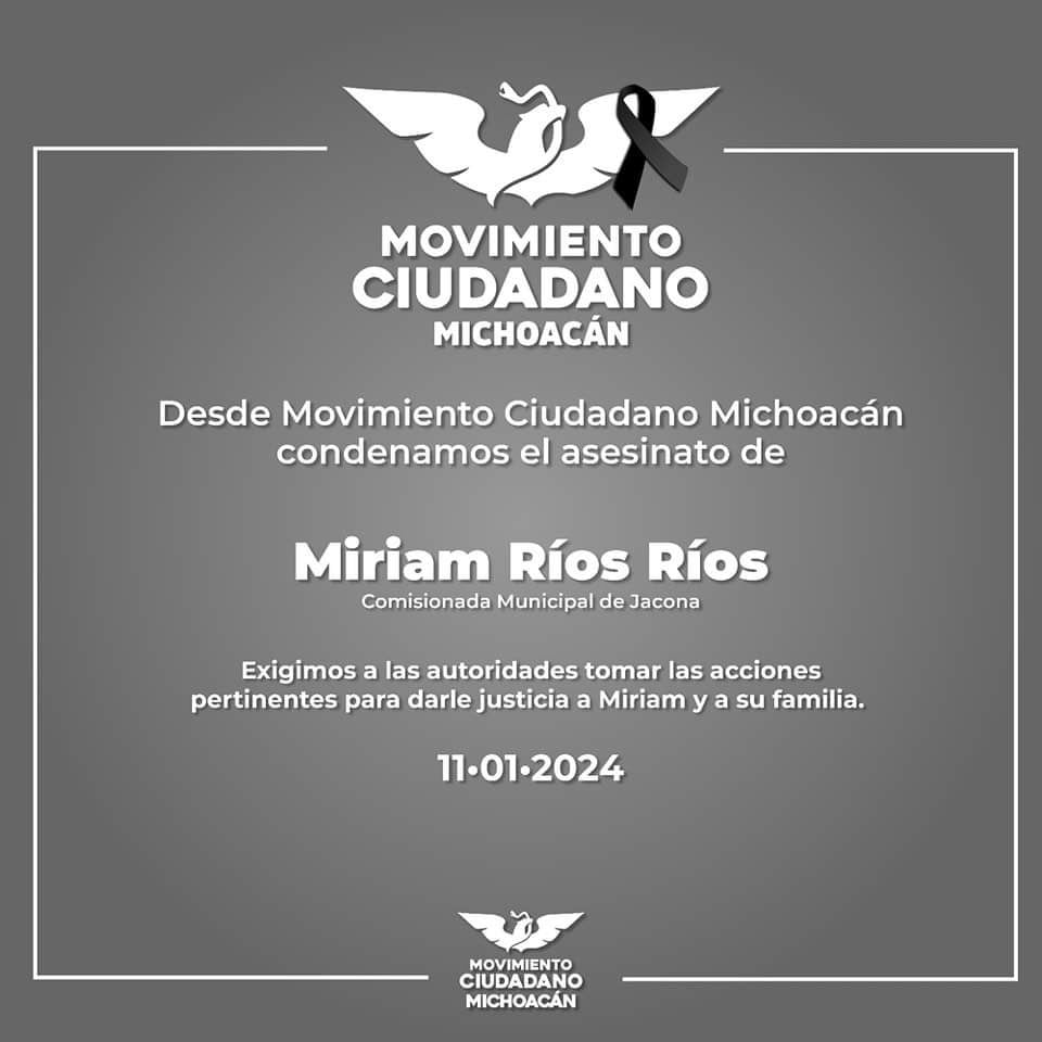 Matan a Miriam Ríos Ríos, comisionada de Movimiento Ciudadano en Michoacán