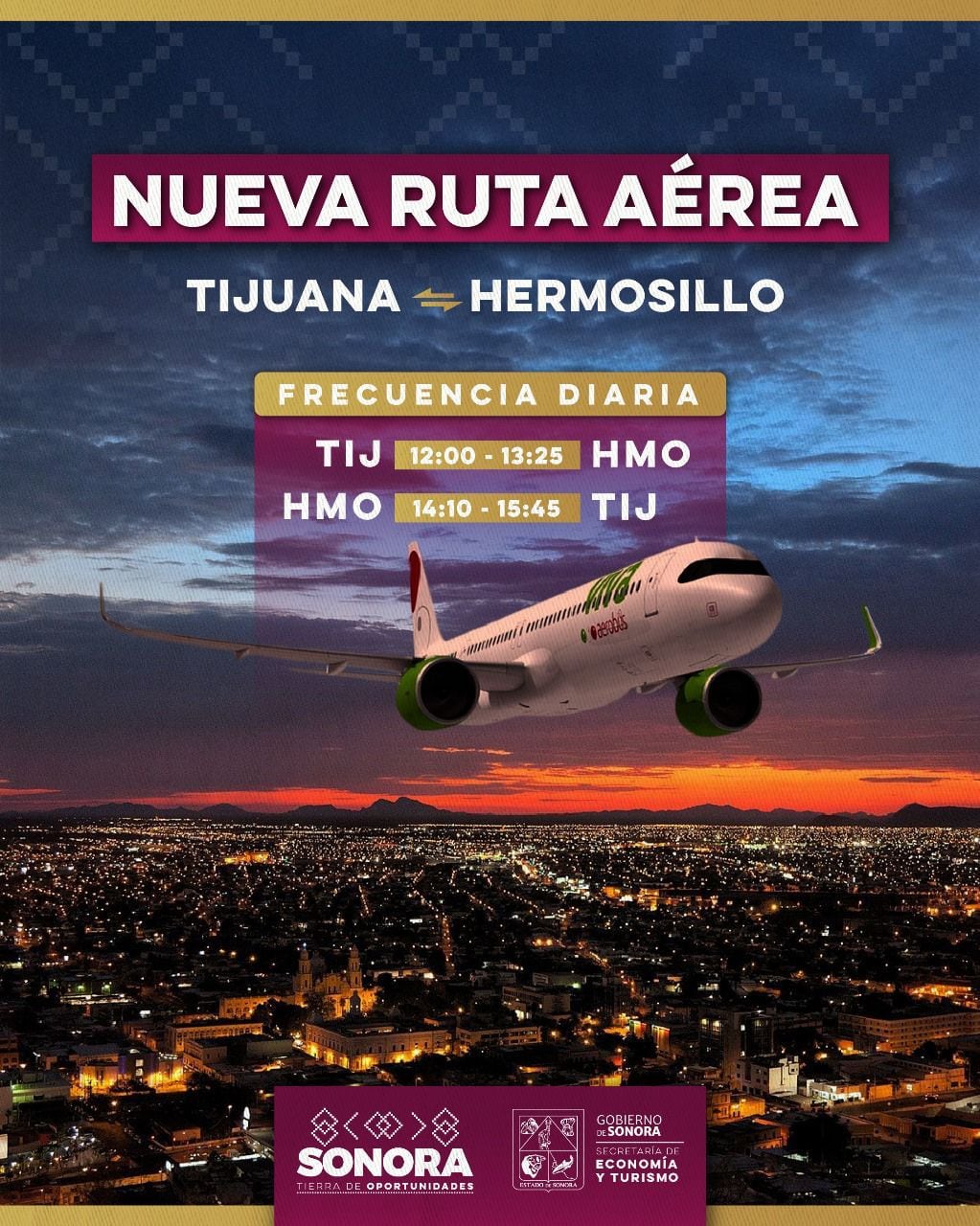 Nuevo vuelo Hermosillo-Tijuana
