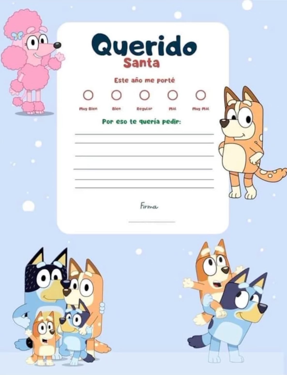 Carta para Santa Claus de Bluey: 5 plantillas sencillas para editar e imprimir