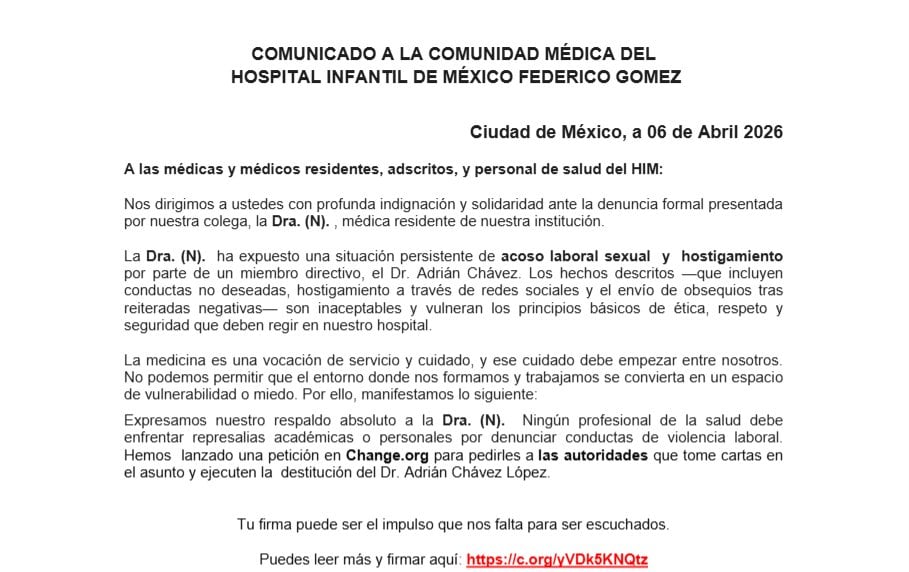 Denuncia por acoso sacude al Hospital Infantil de México; señalan a director